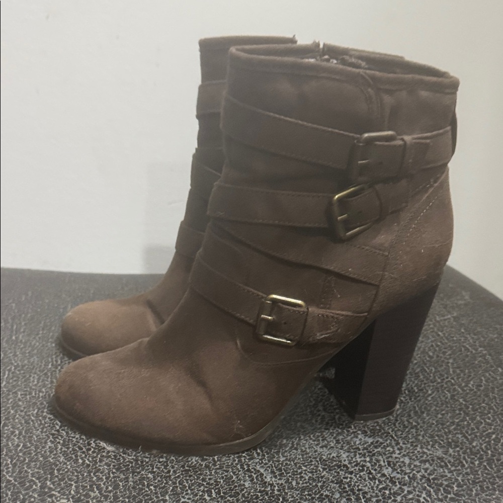 Brown Ankle Boots with Buckle Straps